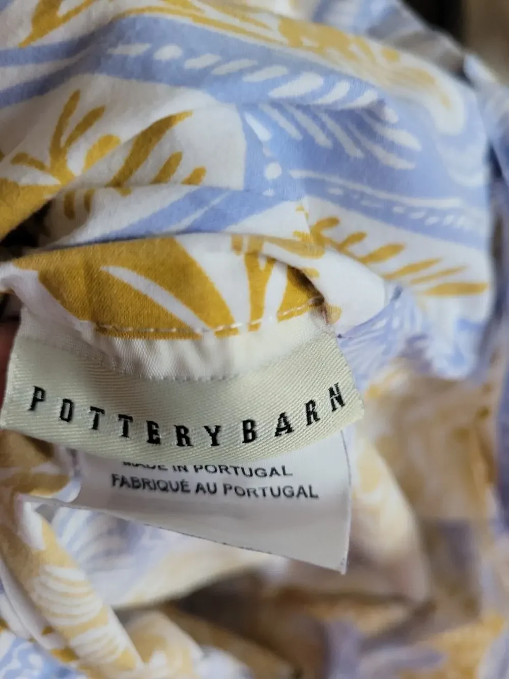 Pottery Barn Standard Bed Pillow Cover 100% Organic Cotton Blue Yellow Floral